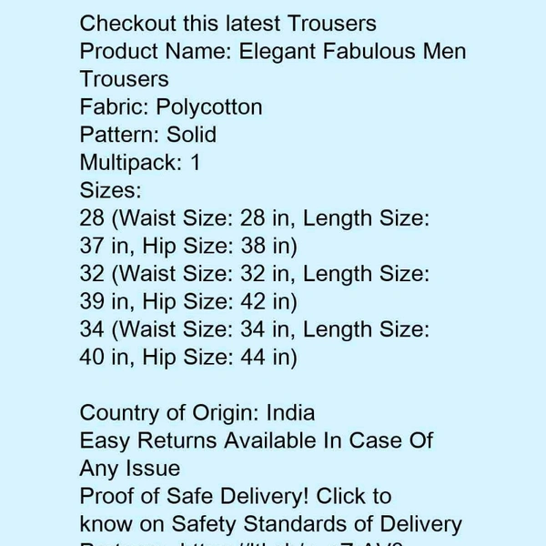 Elegant Trendy Men Trousers - 32