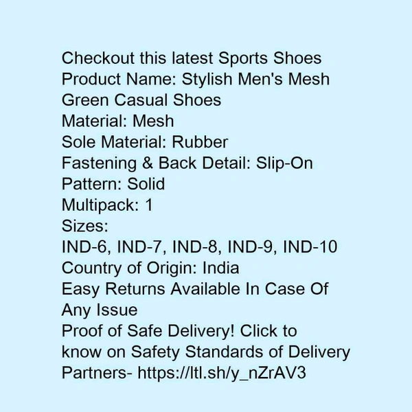  *Stylish Men's Mesh Green Casual  - 10