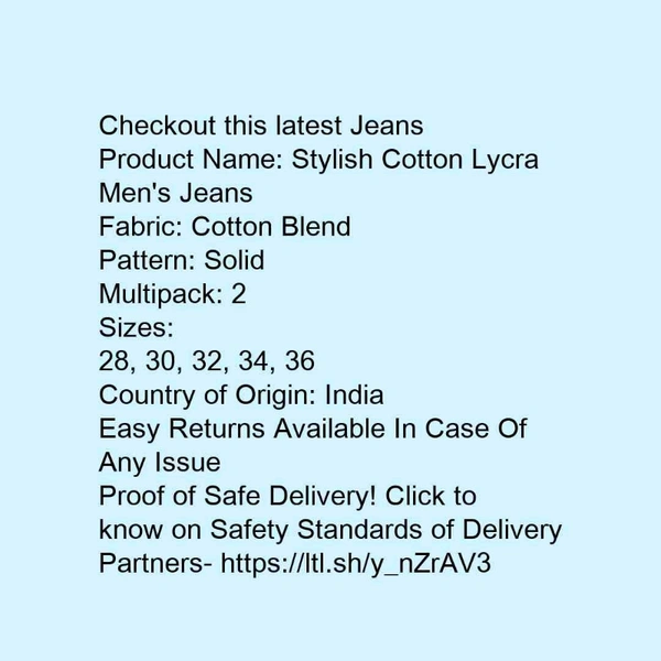 Stylish Cotton Lycra Men's Jeans* - 28