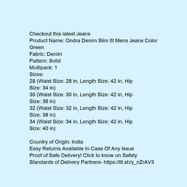 Ondra Denim Slim fit Mens Jeans Color Green* - 30