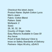 *Stylish Cotton Lycra Men's Jeans* - 30