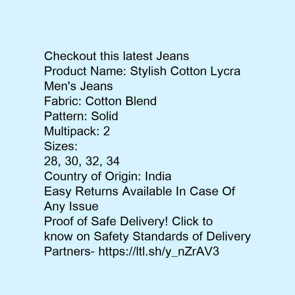 *Stylish Cotton Lycra Men's Jeans* - 30