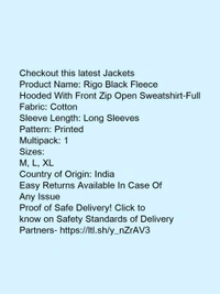 Rigo Black Fleece Hooded With Front Zip Open  - xl