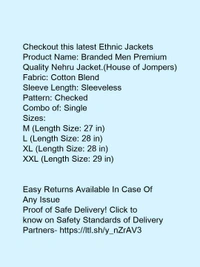Branded Men Premium Quality Nehru Jacket.(House of Jompers) - m