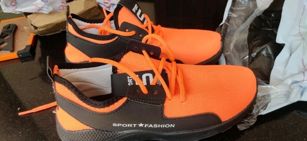 Stylish Men's Mesh Orange Sports Shoes - 10