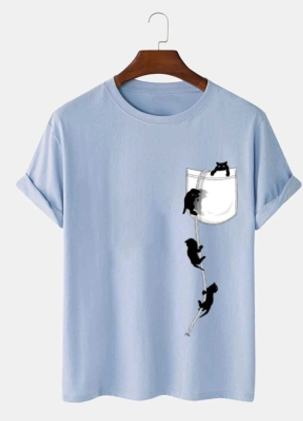 T-shirt Printed T Shirt Men's - Light Blue, XL