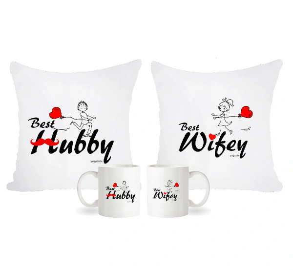 Hubby and Wifey Cushion and Mug gift combo for valentine - 2+2