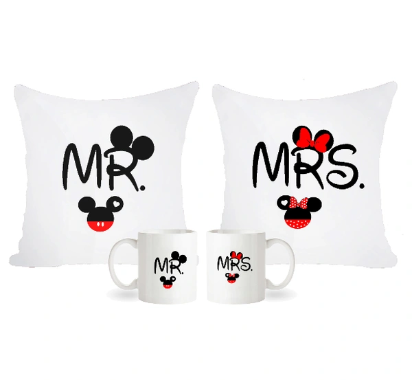Mr and Mrs Cushion and Mug gift combo for valentine - 2+2