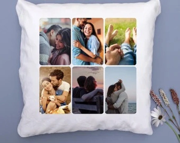 Photo Collage Print Cushion  - 16x16 Inch, Collage of 6