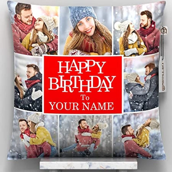 Birthday Colage Photo Print Cushion - 12x12 Inch