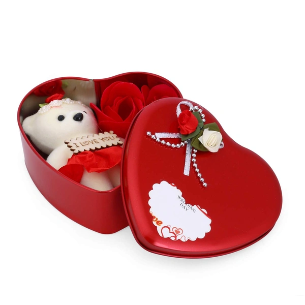 YOGDOTS Love Heart Box with Teddy and Roses - 5 inch