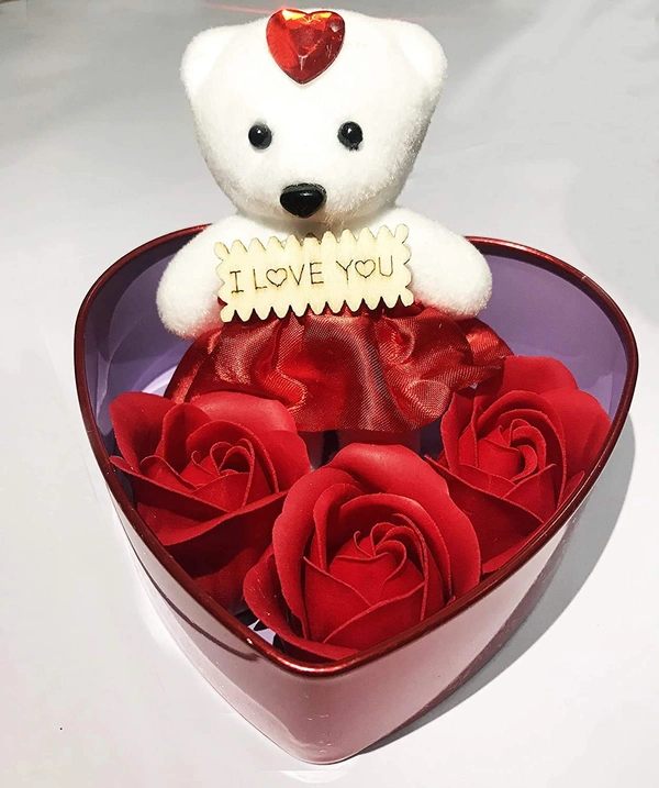 YOGDOTS Love Heart Box with Teddy and Roses - 5 inch