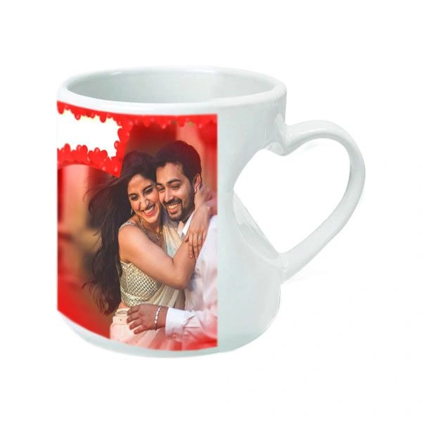 Heart Cut Handle Mug with Print - 330 ML