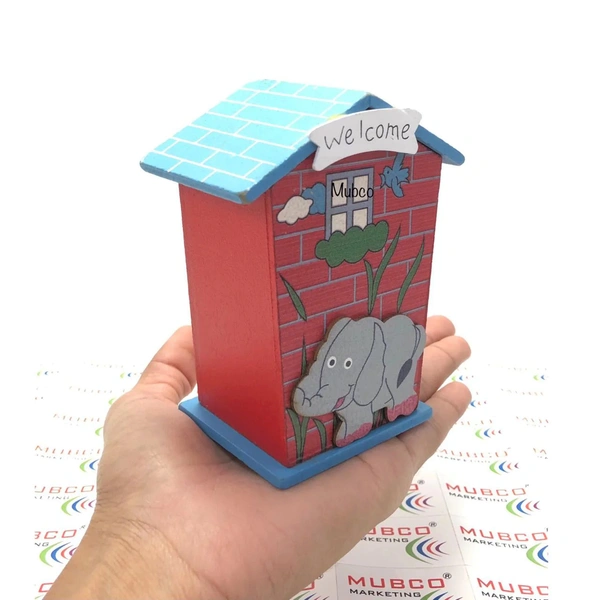 Cute Cartoon House Shaped Lovely Wooden Piggy Bank Money Bank 