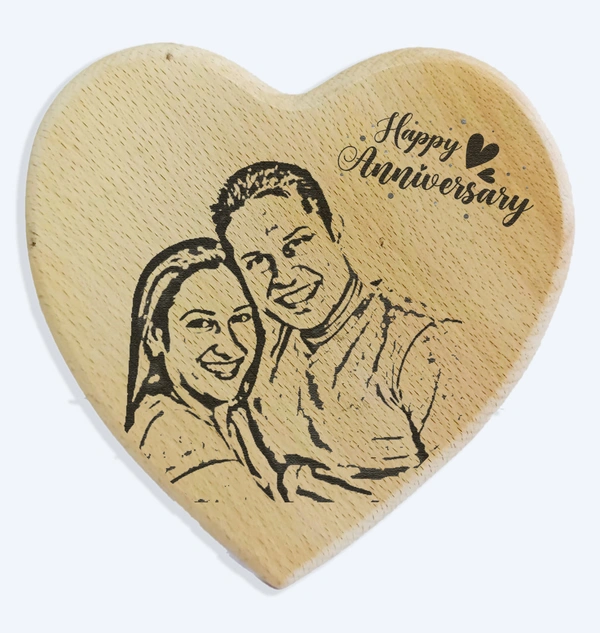 Heart Shaped Laser engraved Gift Photo Print Wooden frame - 7x7 Heart