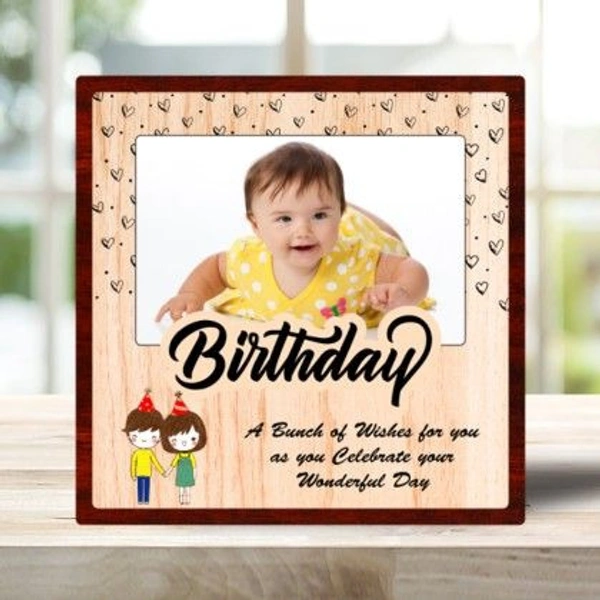 Happy Birthday Digital Print Wooden Photo insert Frame 8x8 inch - For Birthday gift, Beige