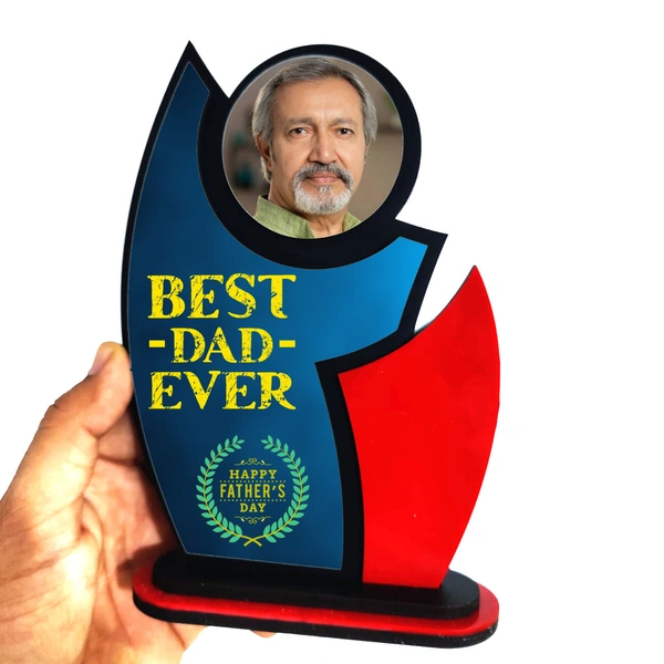 Personalized Father's Day Gift Wooden Trophy With Photo Print - Red-Blue