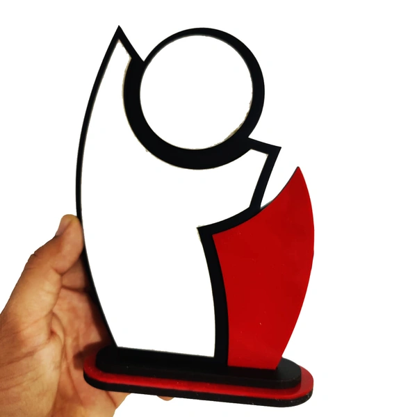 Personalized Father's Day Gift Wooden Trophy With Photo Print - Red-Blue