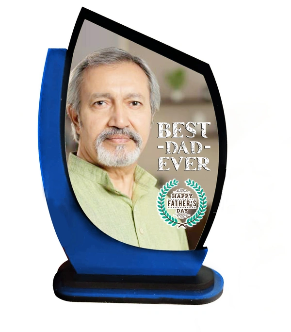 Personalized Father's Day Gift Wooden Trophy With Photo Print - 6x9 Inch, Blue