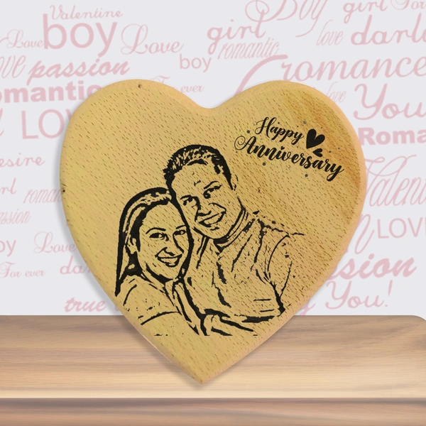 Heart Shaped Laser engraved Gift Photo Print Wooden frame - 7x7