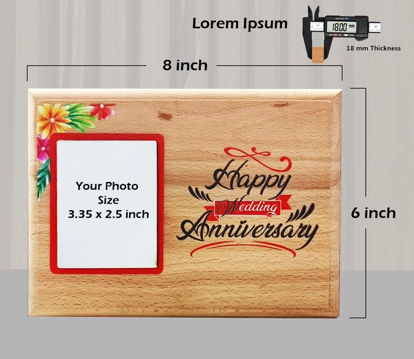 Personalized eco friendly wooden photo plaque frame for anniversary gift - 8x6 inch