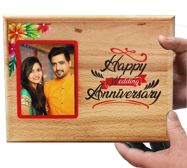 Personalized eco friendly wooden photo plaque frame for anniversary gift - 8x6 inch