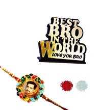 Personalized Rakhi Gift Combo, Rakhi with Table top frame, Photo Rakhi - Metal Rakhi