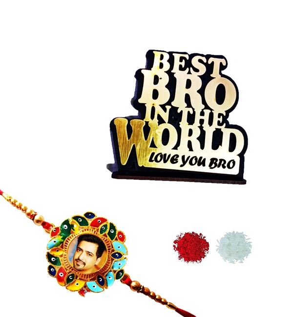 Personalized Rakhi Gift Combo, Rakhi with Table top frame, Photo Rakhi - Metal Rakhi