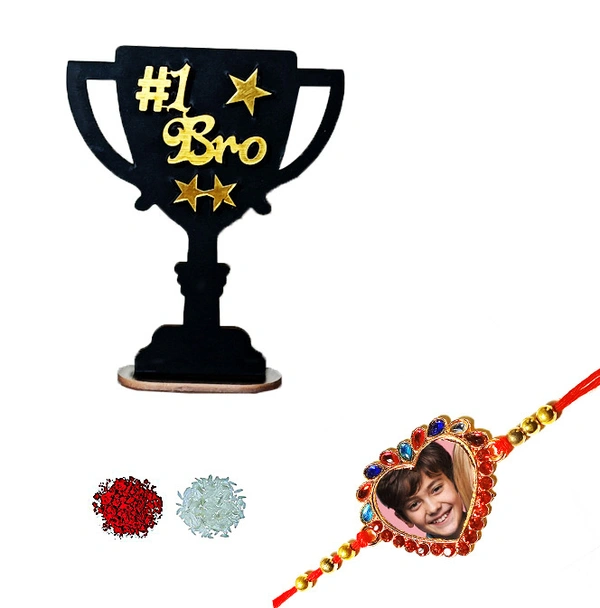 Personalized Rakhi Gift Combo, Rakhi with Table top frame, Photo Rakhi - Metal Heart Rakhi