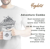 YOGDOTS Adventure Print T-Shirt and Steel Mug Combo for Hiking, Sports, Outing, Picknic or Adventure  - XL, Gray