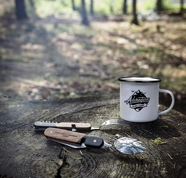 YOGDOTS Adventure Print T-Shirt and Steel Mug Combo for Hiking, Sports, Outing, Picknic or Adventure  - XL, Gray