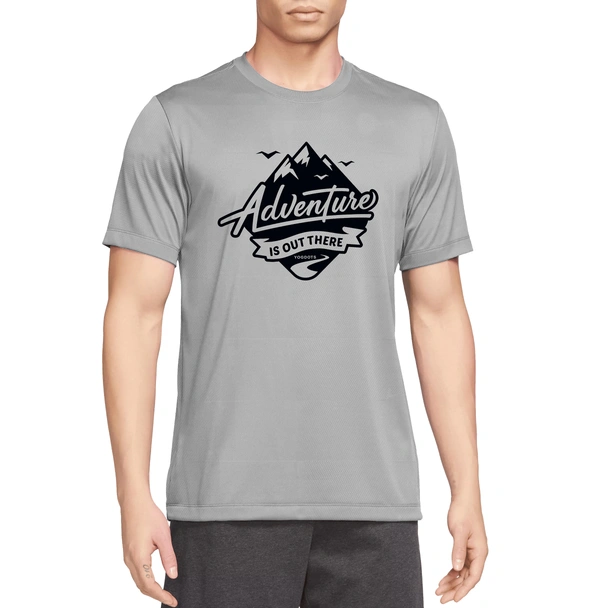 YOGDOTS Adventure Print T-Shirt for Hiking, Sports, Outing, Picknic or Adventure  - XXL, Gray