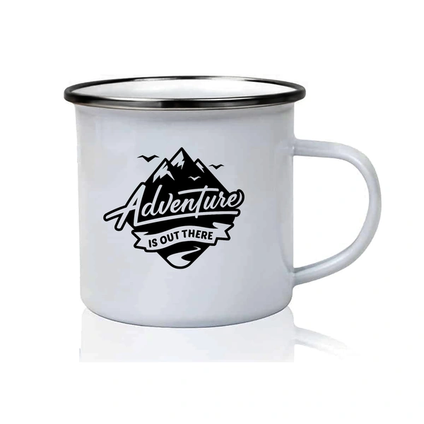 YOGDOTS Adventure Print Steel Enamel Mug Combo for Hiking, Sports, Outing, Picknic or Adventure  - 300 ML, Black Print