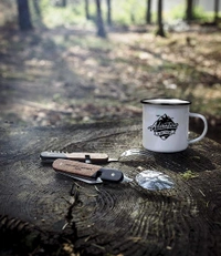 YOGDOTS Adventure Print Steel Enamel Mug Combo for Hiking, Sports, Outing, Picknic or Adventure  - 300 ML, Black Print