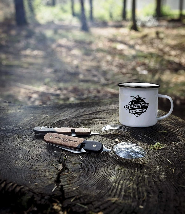 YOGDOTS Adventure Print Steel Enamel Mug Combo for Hiking, Sports, Outing, Picknic or Adventure  - 300 ML, Black Print