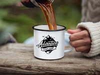 YOGDOTS Adventure Print Steel Enamel Mug Combo for Hiking, Sports, Outing, Picknic or Adventure  - 300 ML, Black Print