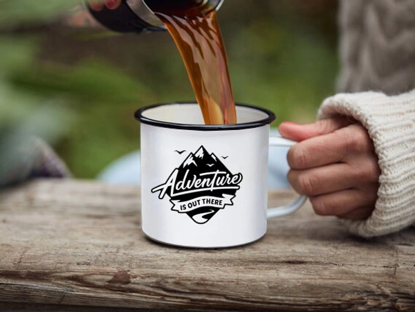 YOGDOTS Adventure Print Steel Enamel Mug Combo for Hiking, Sports, Outing, Picknic or Adventure  - 300 ML, Black Print