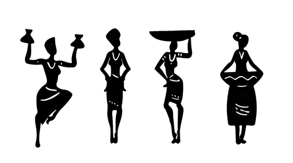 Achchha Gift Wooden Tribal Women 4 Pcs. Set Wall art, Home Room Office Decoration, no plastic | Wall Art, Abstract design - Black, Medium  - 60x30 cm
