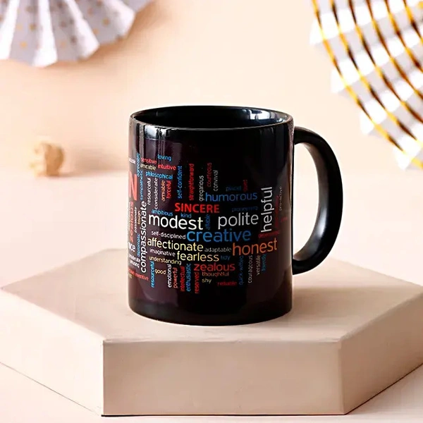 Achchha Gift Black Ceramic Coffee Mug 330 ML with print - 330 ML