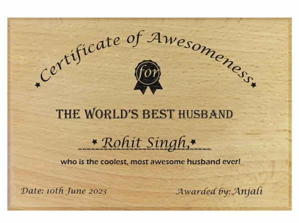 Achchha Gift Wooden Best husband, best wife certificate / award for gift, valantine's day or anniversary gift for wife and husband - 10x8 inch, Husband