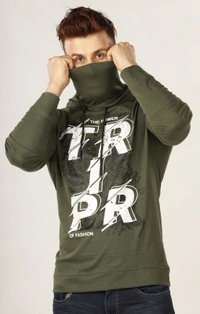 TRIPR Printed Men Hooded Neck Red  - olive green