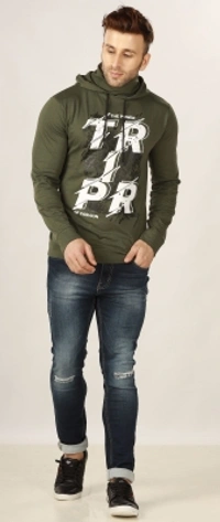 TRIPR Printed Men Hooded Neck Red  - olive green