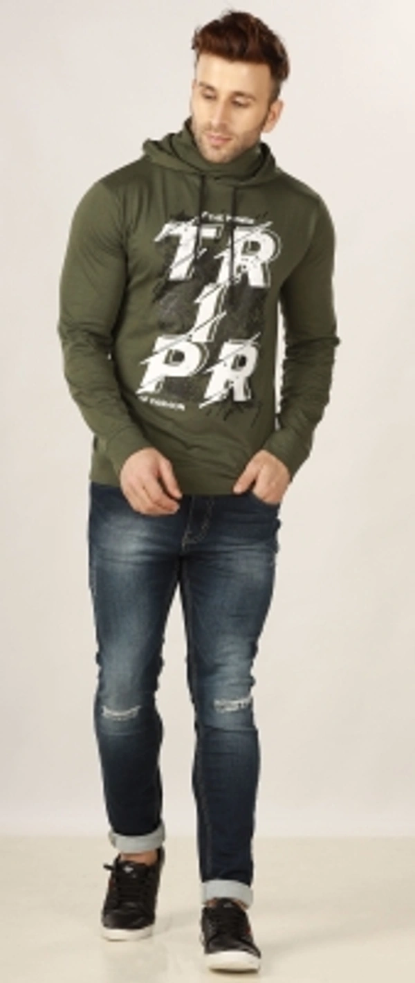 TRIPR Printed Men Hooded Neck Red  - olive green