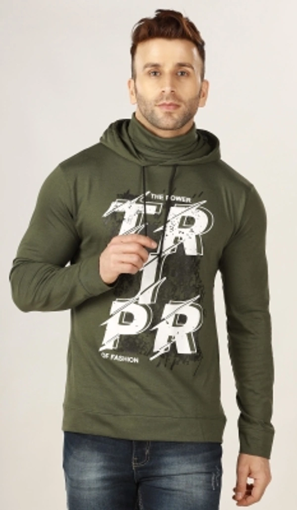 TRIPR Printed Men Hooded Neck Red  - olive green