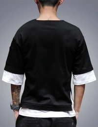 Seven Rocks Color Block Men Round Neck Black T-Shirt - Black