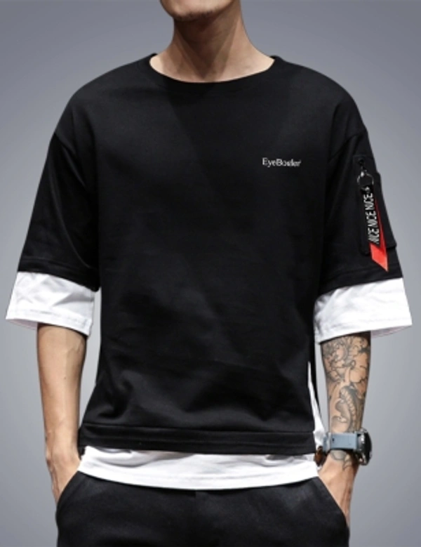 Seven Rocks Color Block Men Round Neck Black T-Shirt - Black