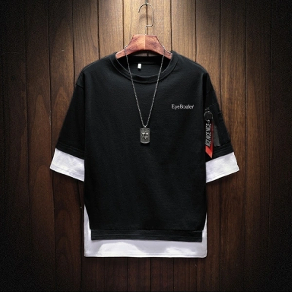 Seven Rocks Color Block Men Round Neck Black T-Shirt - Black