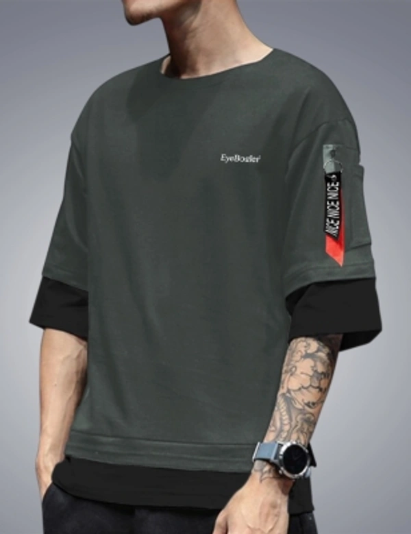 Seven Rocks Color Block Men Round Neck Black T-Shirt - Green-Black