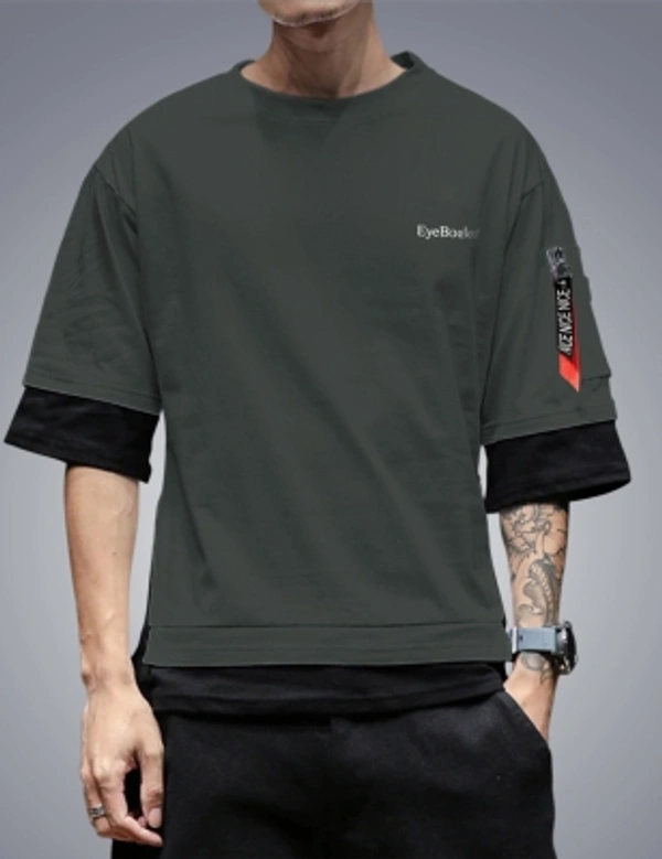 Seven Rocks Color Block Men Round Neck Black T-Shirt - Green-Black