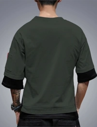 Seven Rocks Color Block Men Round Neck Black T-Shirt - Green-Black